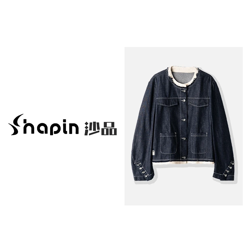 2024秋季新款经典复古水洗单排扣蓝色毛须边牛仔外套女TK3568-1