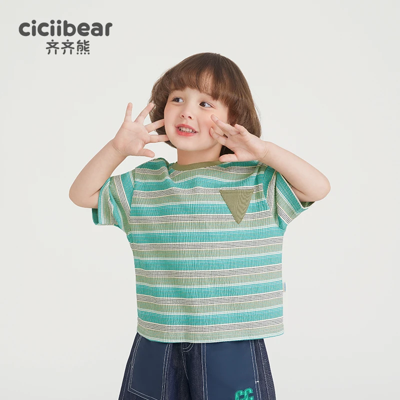 CICIIBEAR/齐齐熊男童t恤条纹短袖夏季薄款男宝宝半袖圆领Q102037