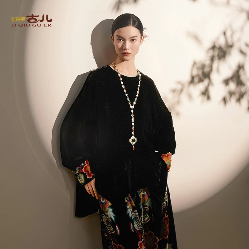 吉丘古儿怦然心动浪漫花卉印花小衫时尚复古宽松原创上衣G243Y009