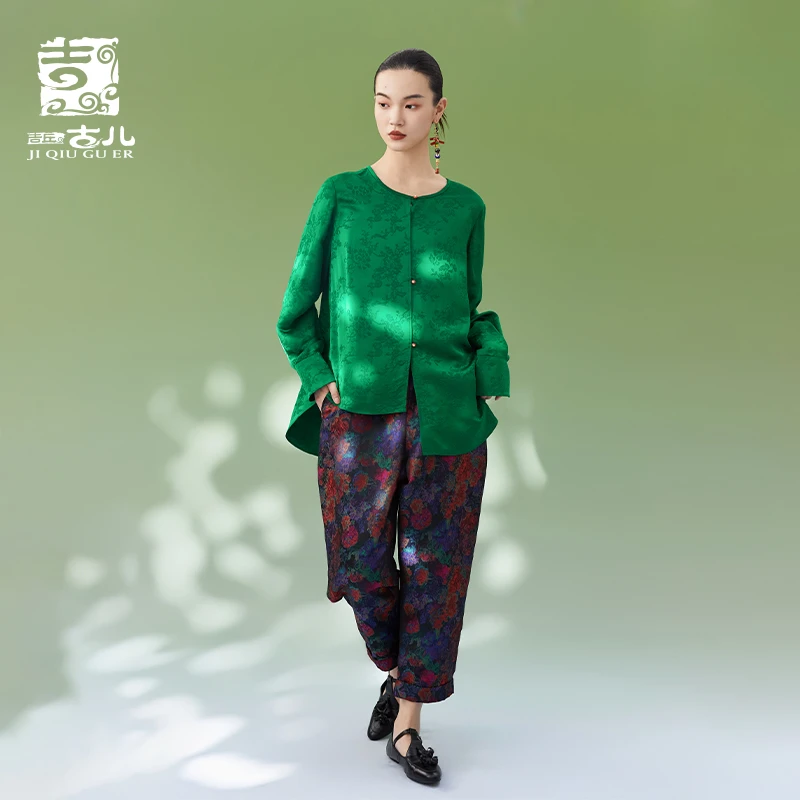 吉丘古儿君子有约小衫新中式时尚百搭气质衣服提花衬衫G241Y039