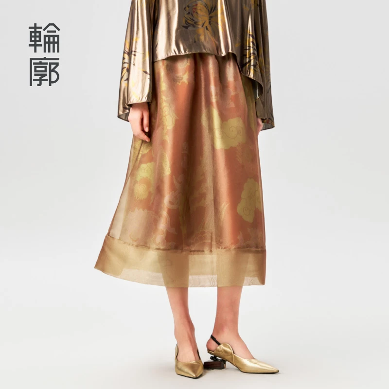 轮廓龙凤呈祥拼接半身裙女士国风复古提花典雅春夏半身裙L241Q005