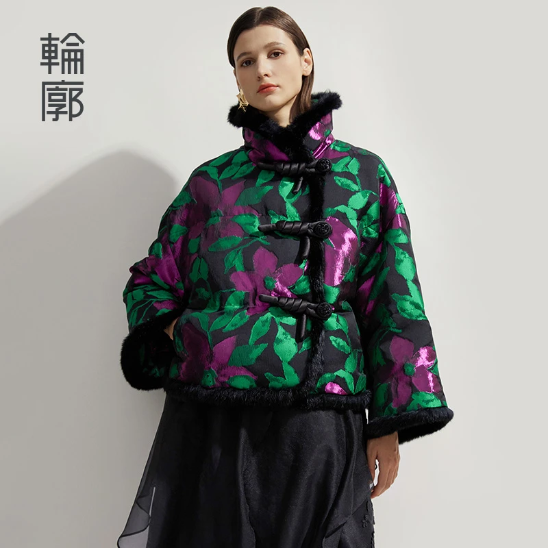 轮廓民族风短款提花外套女士冬季加厚立领保暖百搭厚外套L244Y011