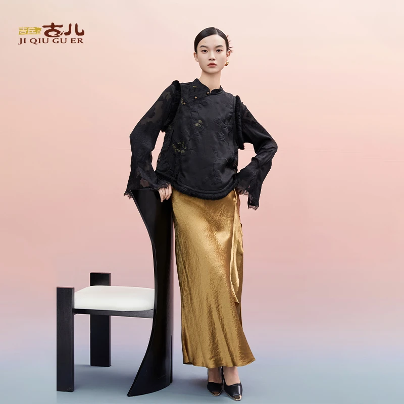 吉丘古儿满堂彩新中式传统立领圆摆马甲牡丹刺绣马夹上衣G243Y020