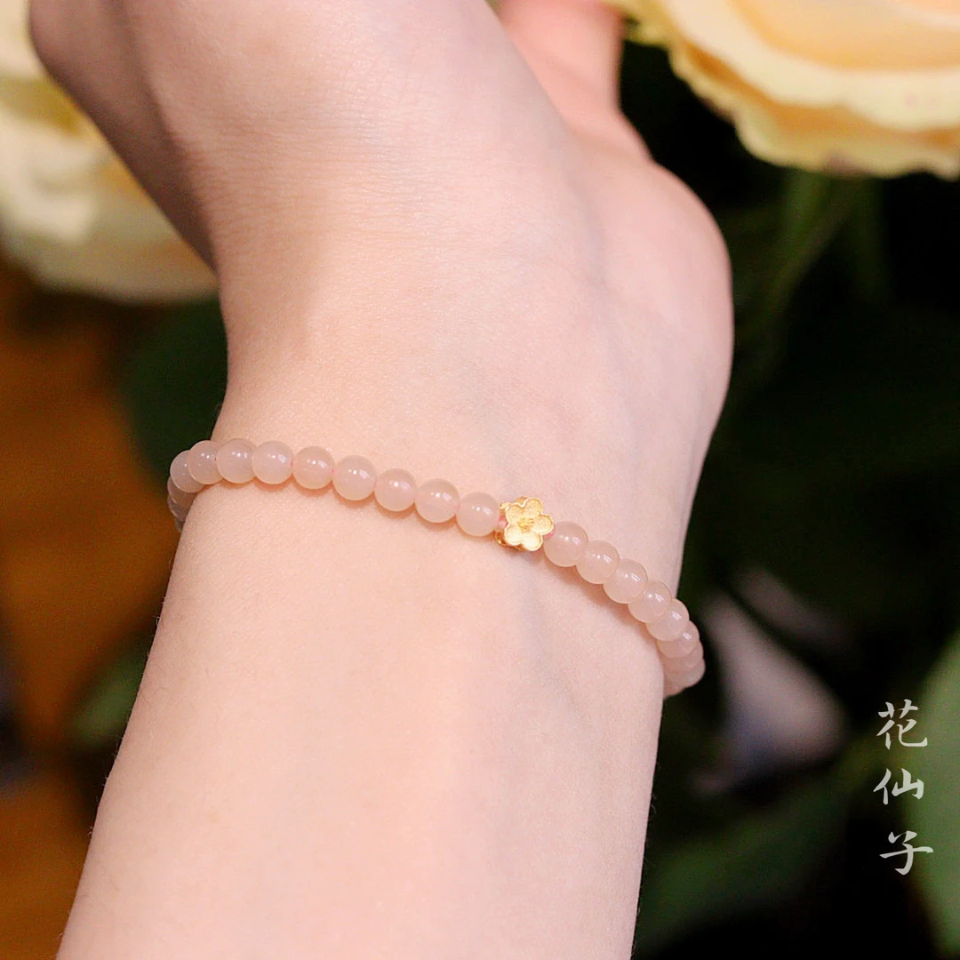 和田玉藕粉圆珠手串 藕粉4mm圆珠手串 默认15-16手围B1033-1