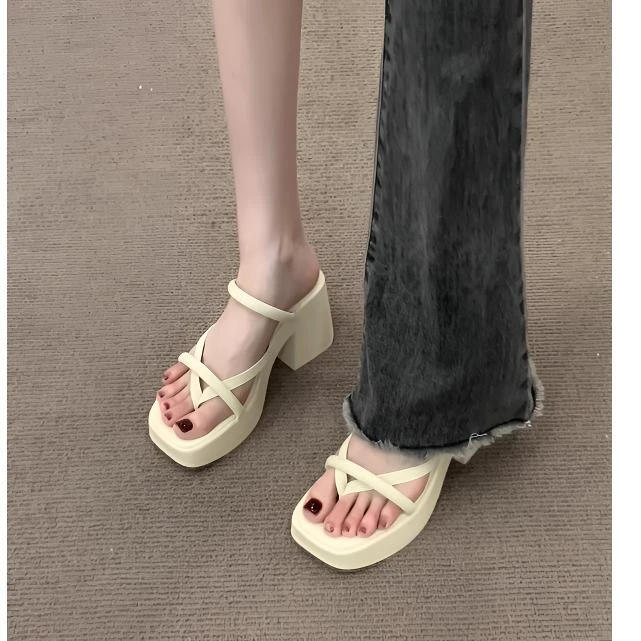 凉拖鞋女外穿高跟凉鞋女2025新款法式不累脚单鞋粗跟防滑不臭百搭