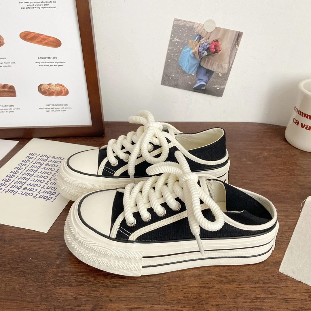 透气帆布鞋女2025韩版春季女板鞋小众新款小白鞋休闲百搭厚底低帮