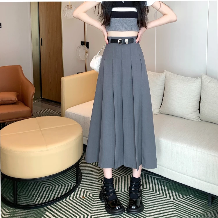 A字显瘦半身裙长款百褶裙裙子气质小个子时尚百搭中长款显瘦百塔