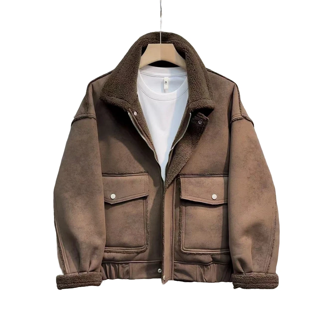 冬季爆款翻领潮男高品质皮毛一体外套防寒保暖冬装夹克外套时尚