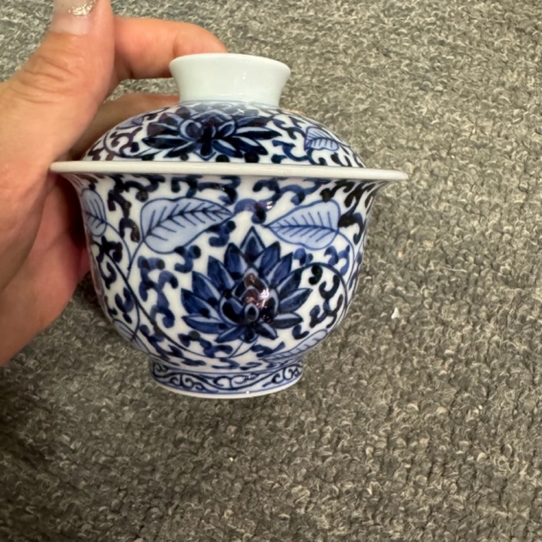 阅贤斋气窑缠枝莲盖碗容量130左右微瑕福利