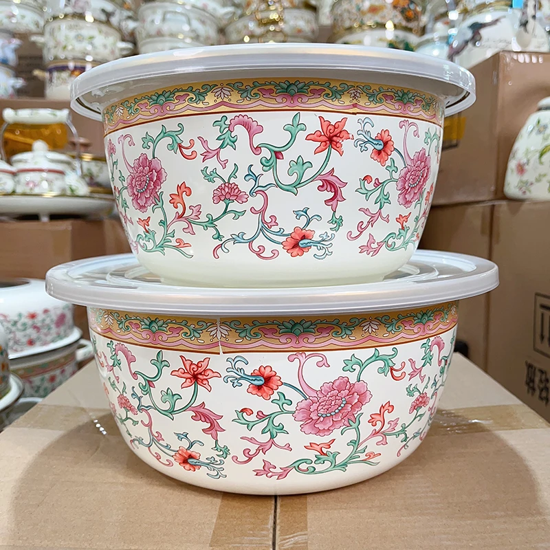 24+28cm洗菜盆欧洲风情高端和面盆不沾带搪瓷盖醒面发面不用