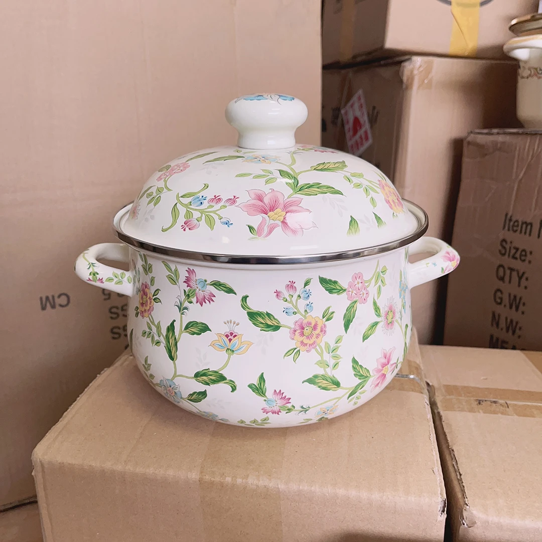 24cm锅芳香珐琅搪瓷锅汤锅双耳猪油罐家用盆子碗带盖奶锅老式