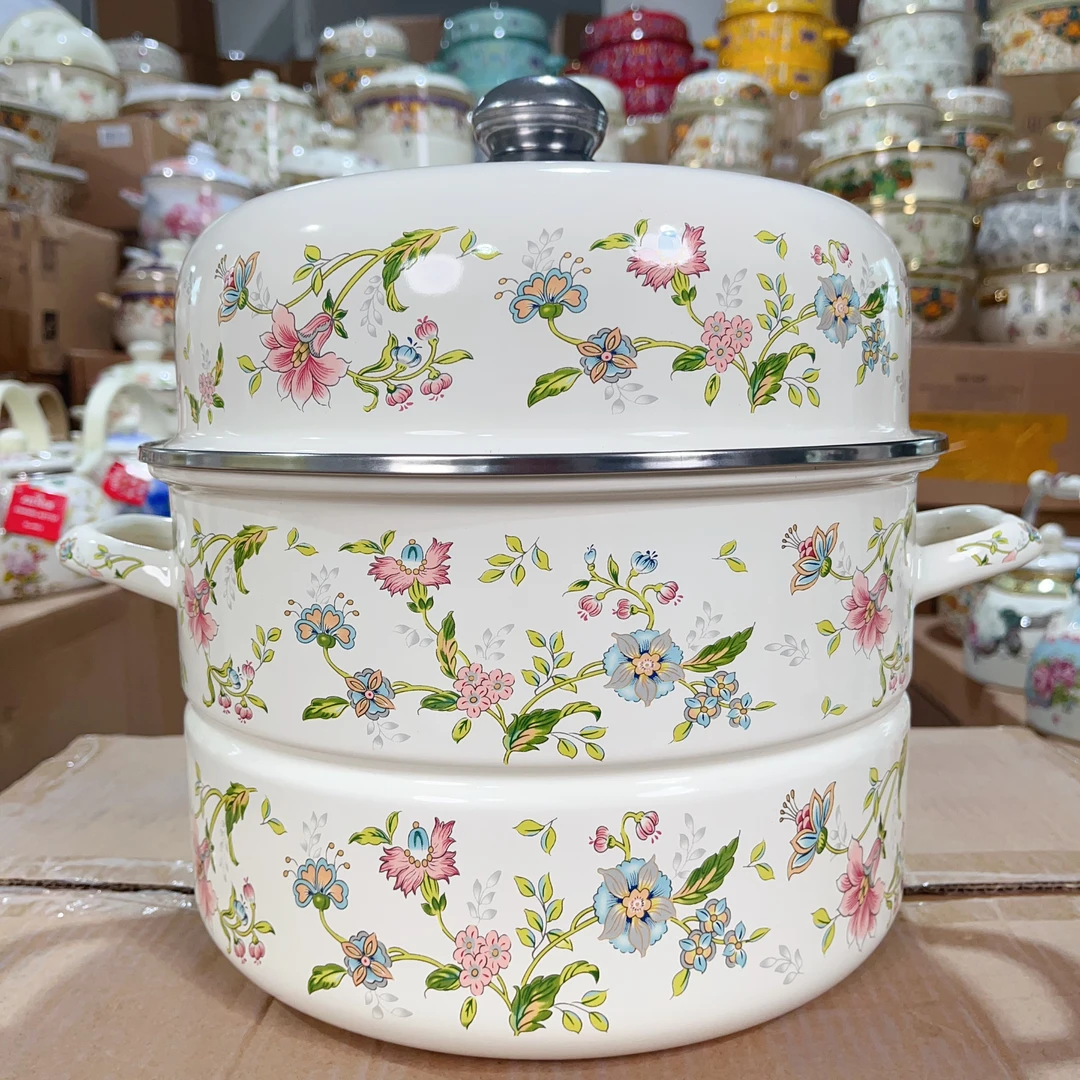 【MY】28蒸锅芳香珐琅搪瓷双层家用陶瓷复底大容量加厚双料炖汤锅