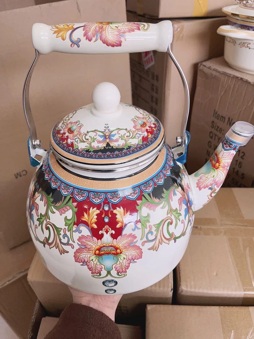 4升平底壶珍品搪瓷壶家用烧水壶大容量凉水壶电磁炉燃气煤气用