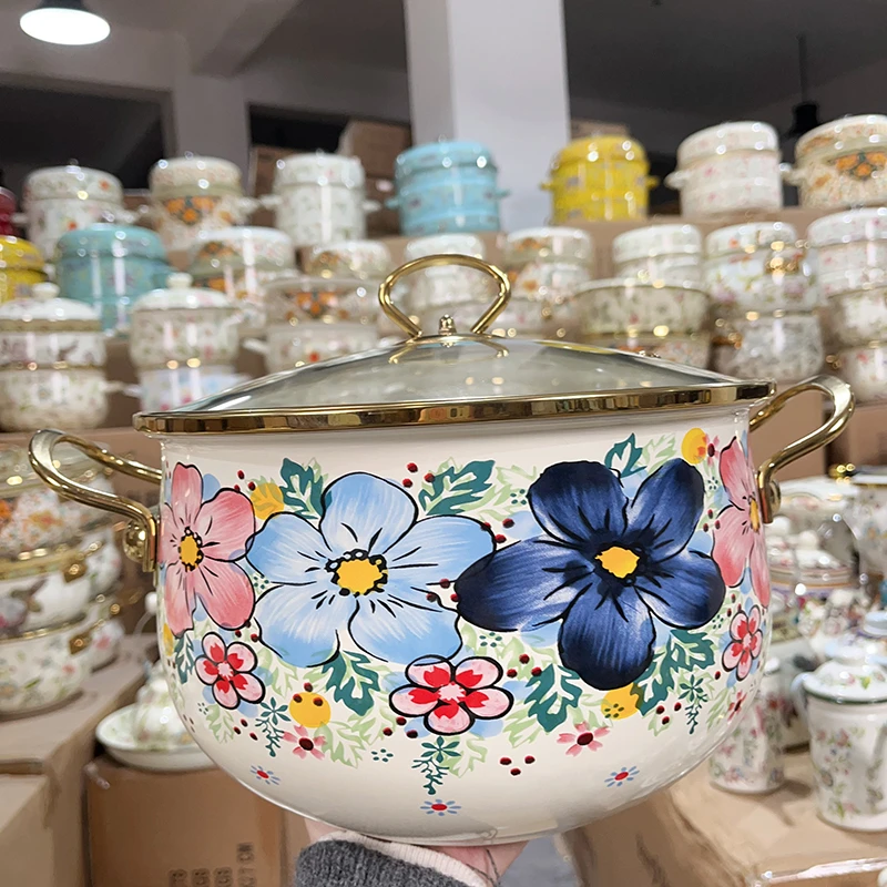 28cm千娇汤锅搪瓷珐琅搪瓷汤锅双耳加厚炖锅煮食平底锅电磁炉煤气