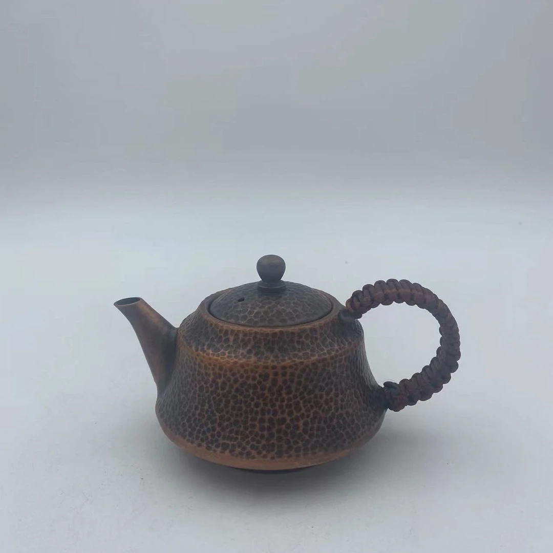 老式纯紫铜泡茶壶烧水壶可用煮茶壶纯手工绿色锤纹壶煮水纯铜