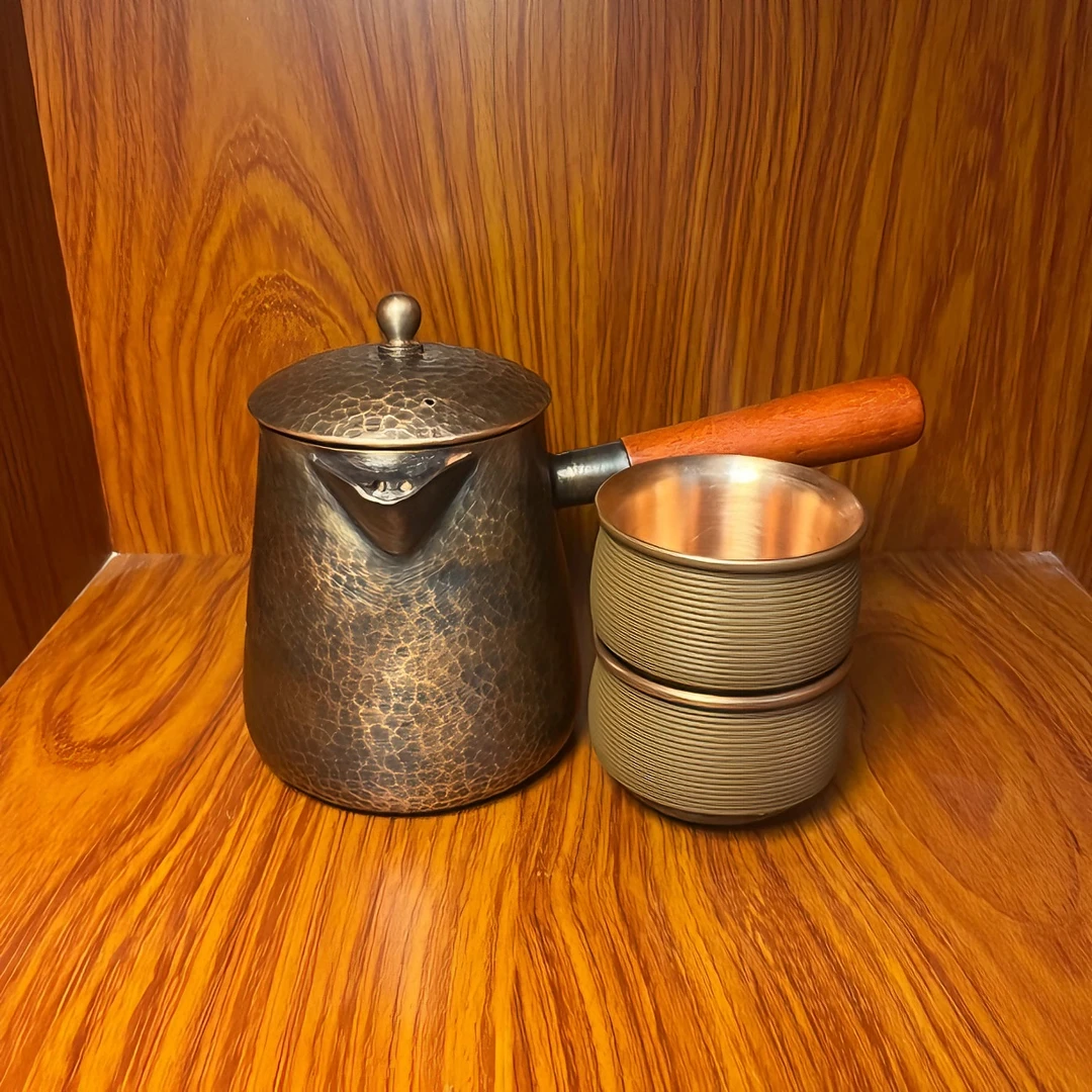 纯铜公道杯600毫升煮茶泡茶壶纯手工锤纹壶烧水壶复古风带盖子