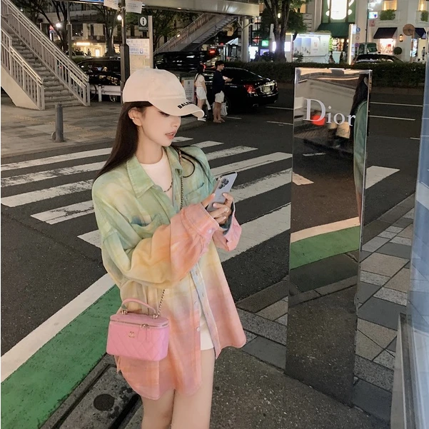 "多巴胺美式格纹"100棉磨毛色织格 渐变喷色两面穿宽松格子衬衫！