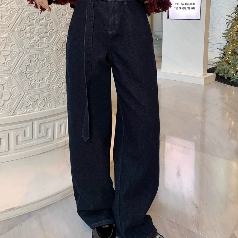 “痞酷腰带牛仔”暖冬B入重工防褪色水洗休闲镰刀裤