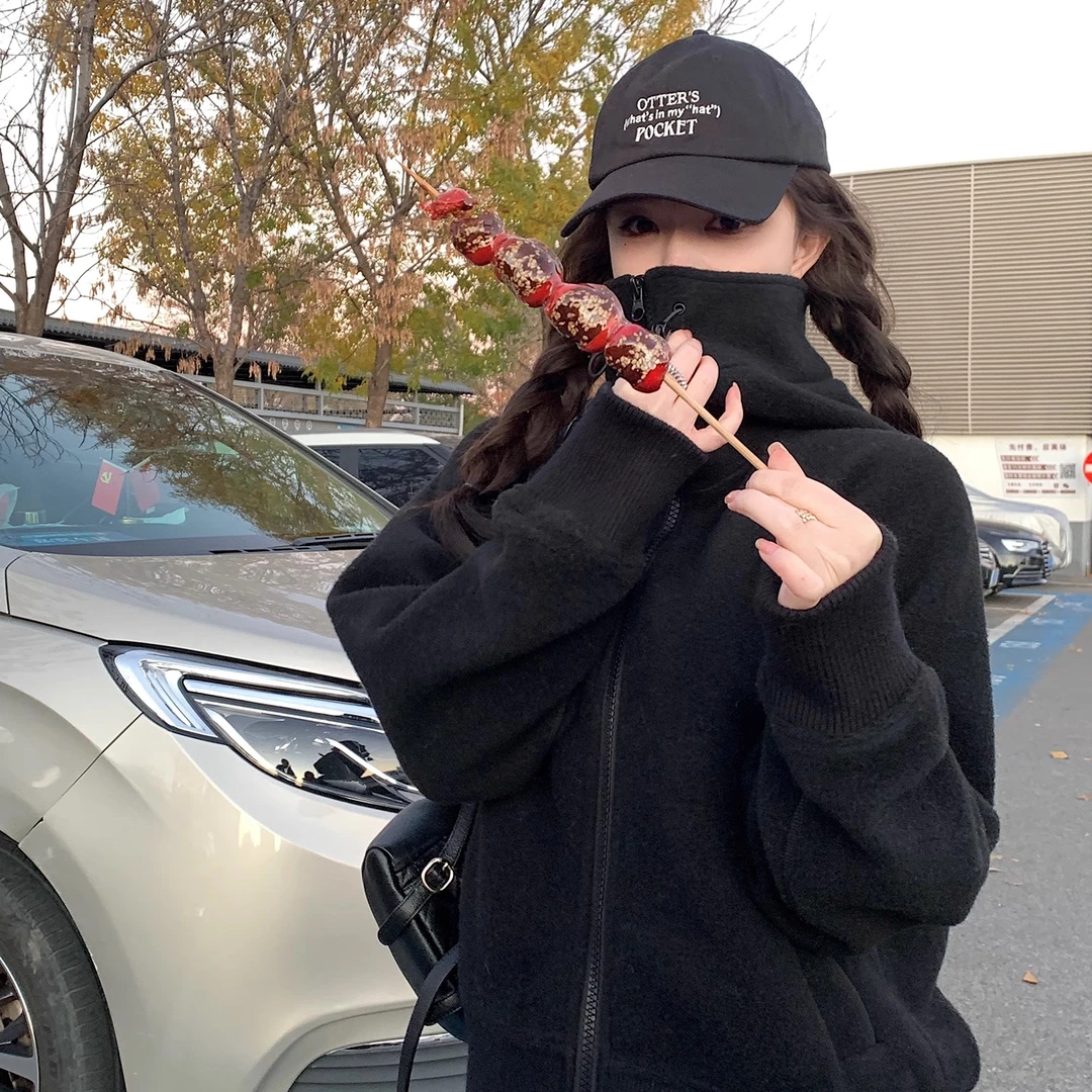 "Sportychic运动外套"绵羊毛抓绒针织毛呢温暖飞行员夹克外套