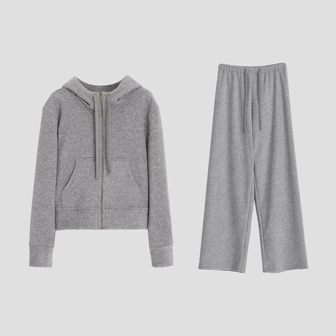 【LILYLIKES】冬季加绒加厚休闲运动连帽卫衣+阔腿裤套装