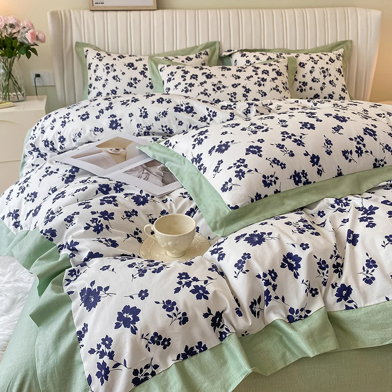 【全棉四件套】网红法式轻奢小碎花高支高密纯棉全棉宽边印花四件套