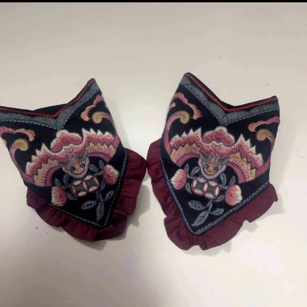 原创设计名族风护手腕刺绣漏指绣花半指手套