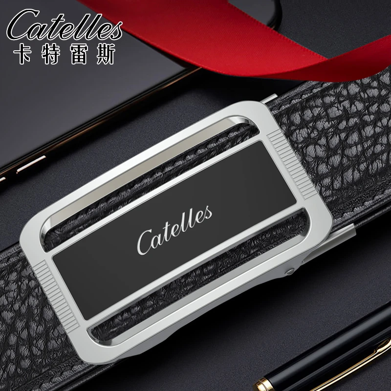 CATELLES野牛皮皮纹带设计款外扣自动扣男士皮带腰带 简约大气