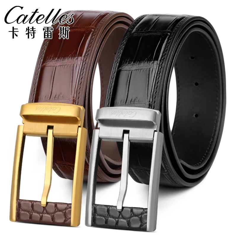 CATELLES【不锈钢针扣轻奢鳄鱼皮】男士皮带真皮节日好礼裤腰带潮新