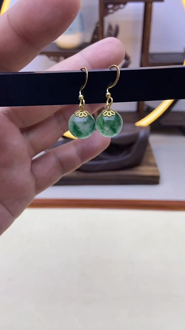 【闪购商品】翡翠耳饰银S925镀金镶嵌08