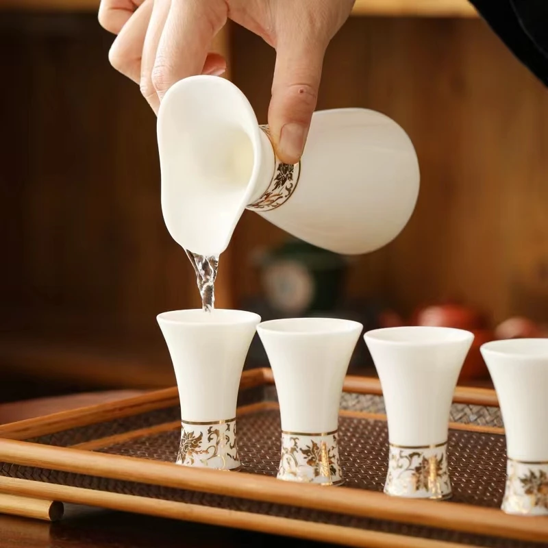 羊脂玉瓷描金酒具白酒杯陶瓷酒壶分酒器高脚杯小鸟杯红酒杯新款