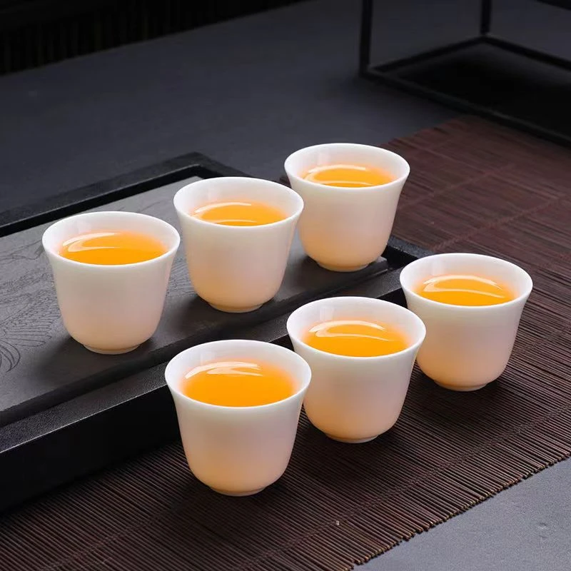 小茶杯6只装客人杯档次喝茶专用小杯子羊脂玉纯白瓷功夫茶杯陶瓷