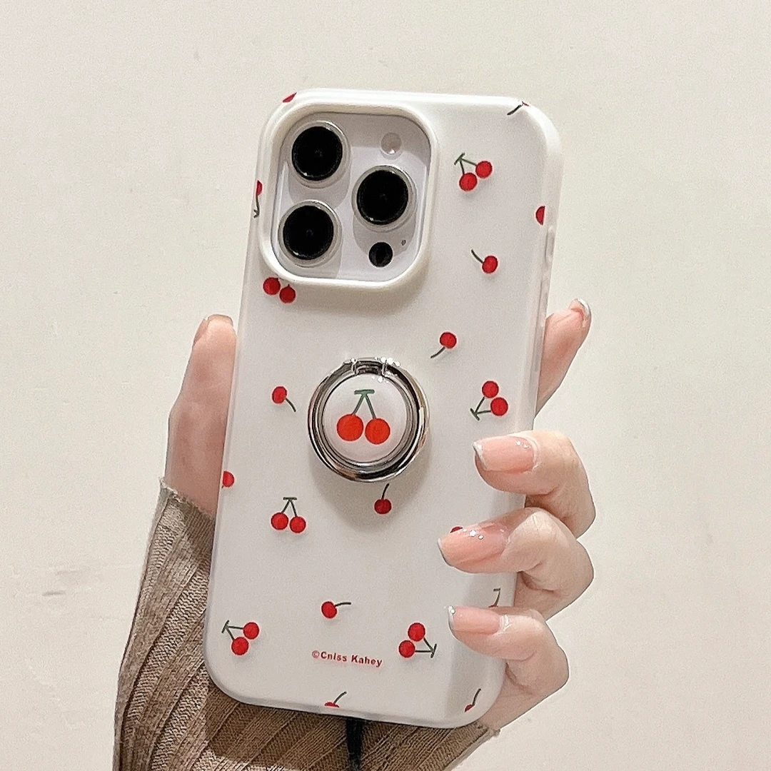 【李靖源】樱桃指环支架苹果15promax手机壳14挂绳立体防摔简约全包