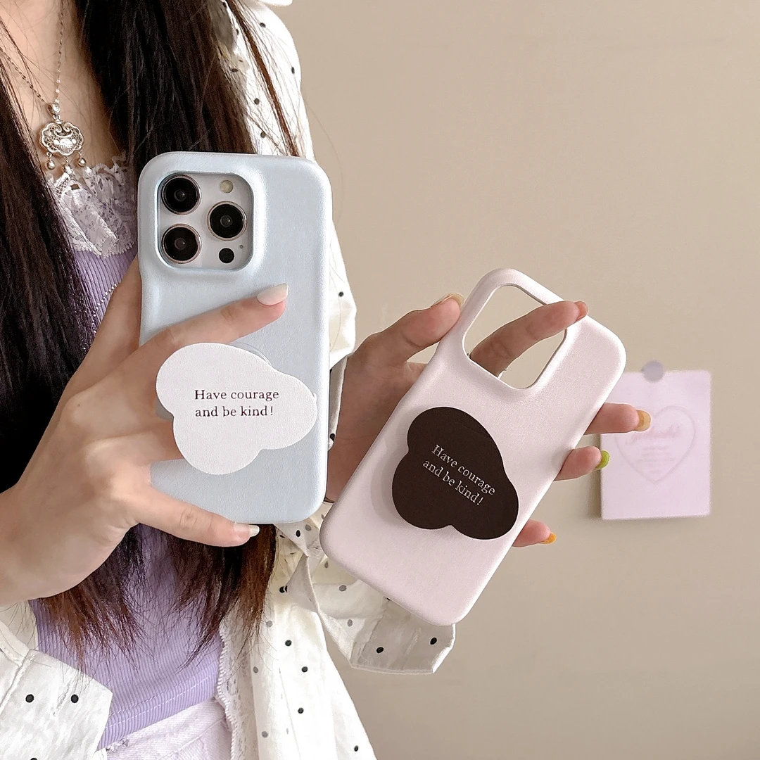 ins小众高级感皮质纯色适用iphone15promax手机壳苹果14支架简约