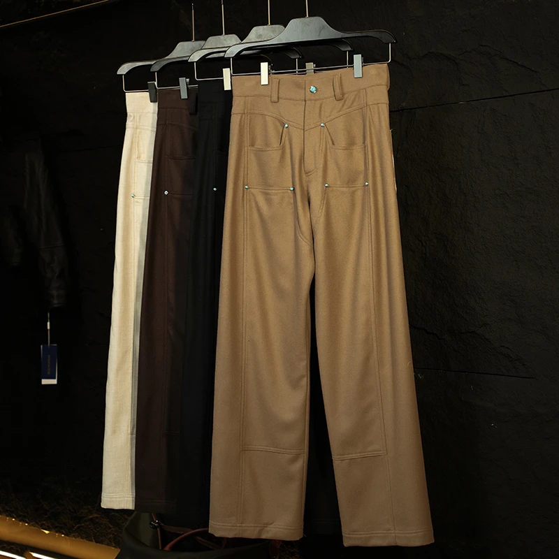 秋季新款绵羊毛男士休闲裤男装桑蚕丝小香风长裤百搭KZ80117