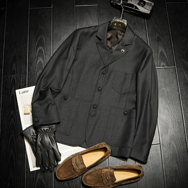 秋季新款羊毛男士平驳领修身轻奢西服经典西装男装外套ZR8061