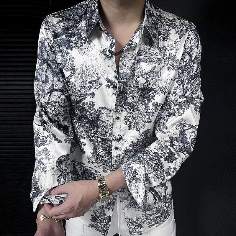 夏季新款韩版桑蚕丝衬衫男士翻领真丝衬衣百搭绅士男装ZR5507-B集