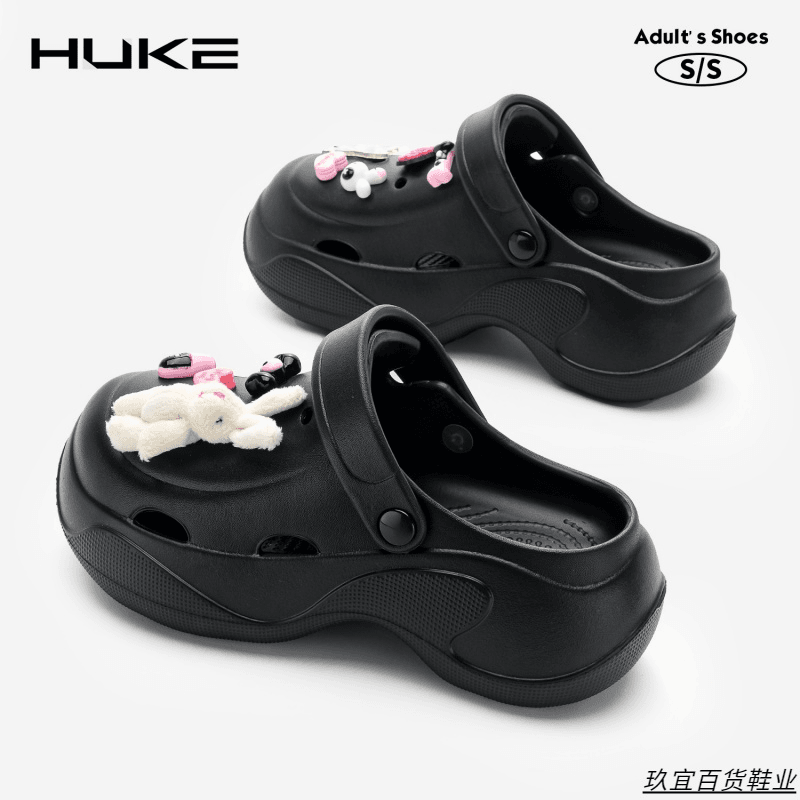 洞洞鞋女夏款外穿厚底增高黑色高级感护士包头拖鞋防滑沙滩凉鞋