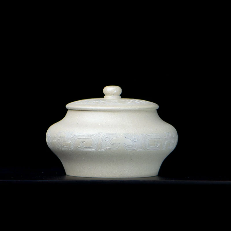 龙骨本绿 茶叶罐 刻绘祥纹 原矿紫砂S84 12 254