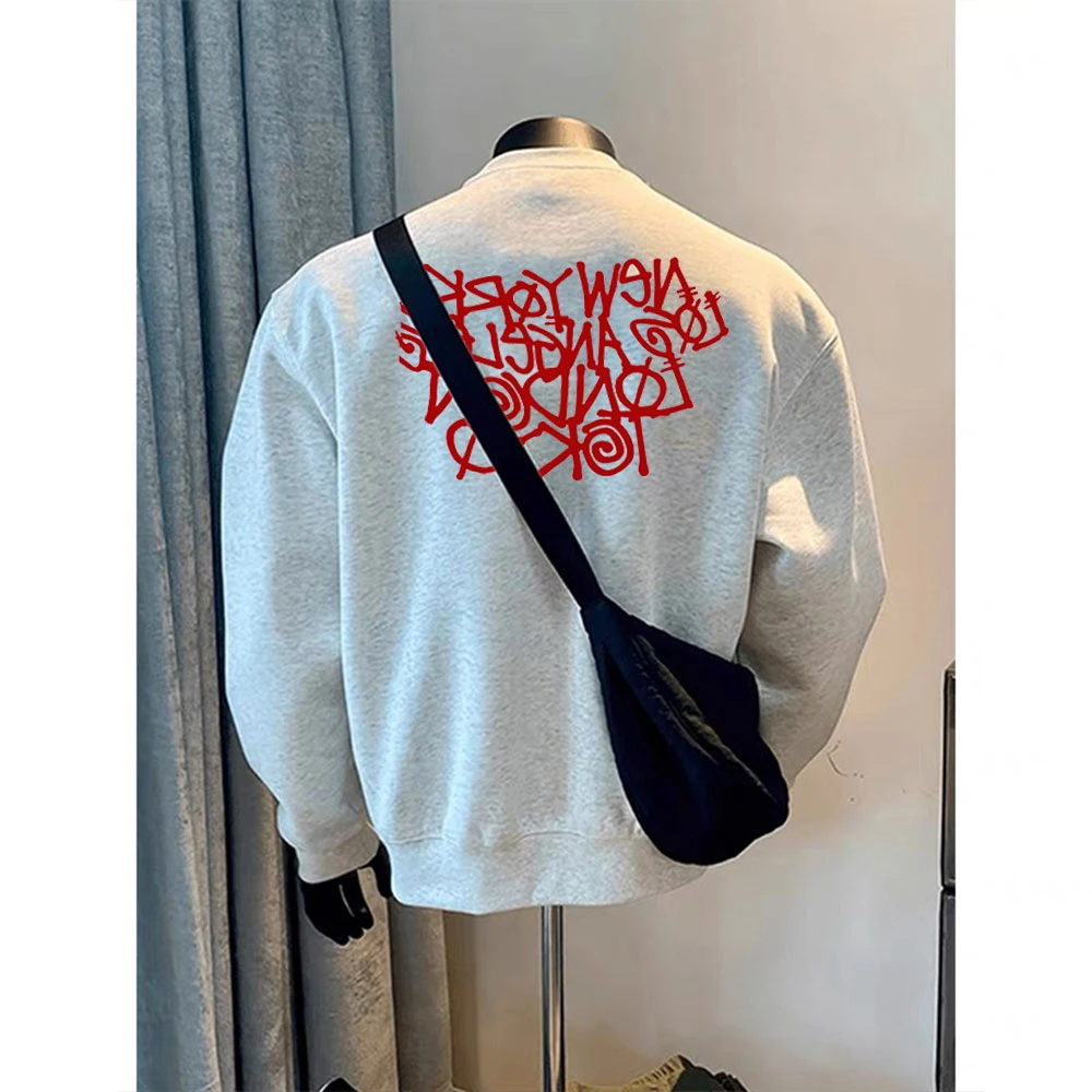 美式潮牌圆领卫衣男女长袖秋冬打底加绒加厚保暖情侣上衣男士外套