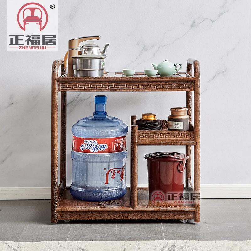 鸡翅木茶水柜红木茶桌烧水煮茶边柜茶叶储物架收纳柜子移动茶车