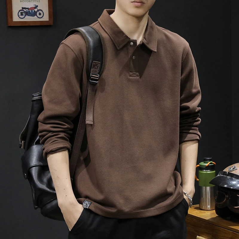 LEIGHZ/雷茨polo衫长袖t恤男士秋季新款休闲潮牌大码外穿打底重磅