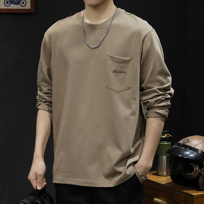 LEIGHZ/雷茨美式复古长袖t恤男士秋季新款休闲潮牌宽松大码打底衫