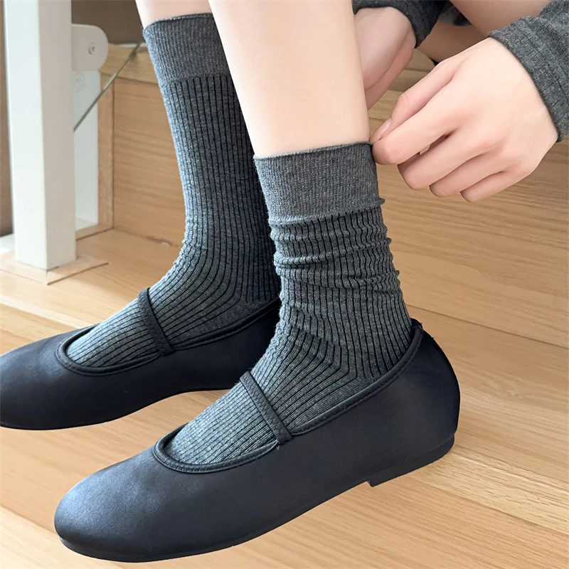 袜子女春夏薄款堆堆袜韩版卷边miu风搭配小皮鞋无骨抗起球中筒袜