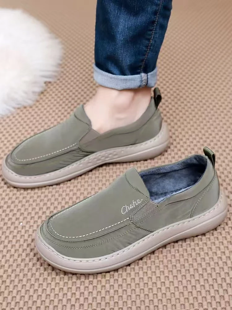 老北京布鞋秋冬男士宽脚薄绒二棉鞋舒适耐磨防滑爸爸加绒薄棉鞋