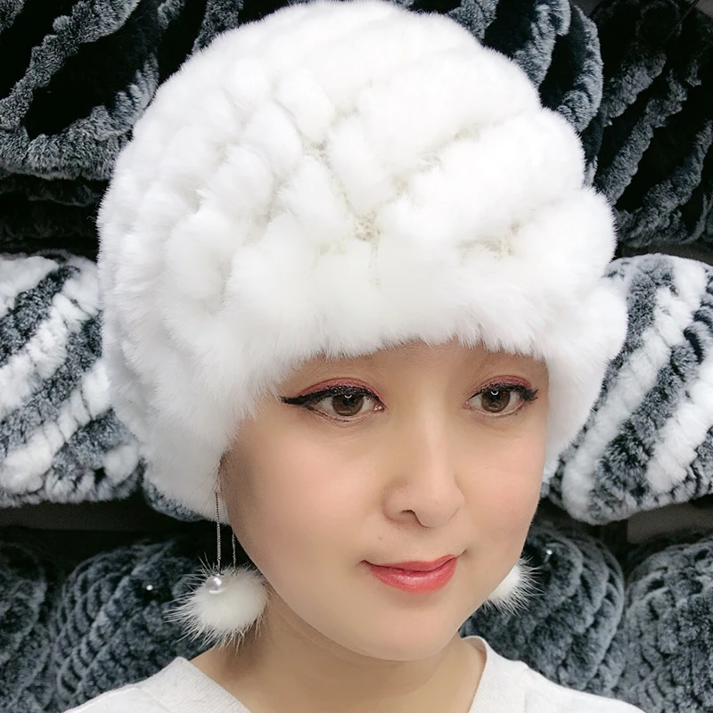 獭兔编织菠萝帽女加厚保暖中老年帽妈妈帽子冬天包头帽高档洋气