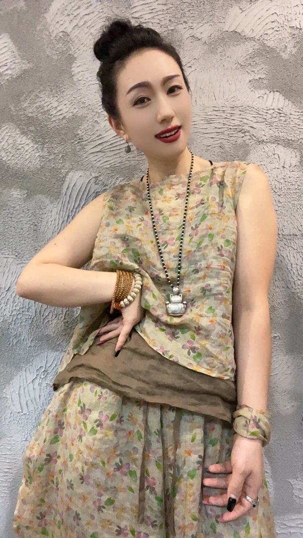 原创新款小黄花苎麻背心套装（定制款）