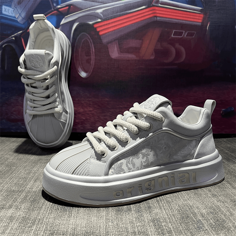 秋季新款男士休闲潮流小白鞋潮时尚舒适印花百搭厚底低帮简约板鞋