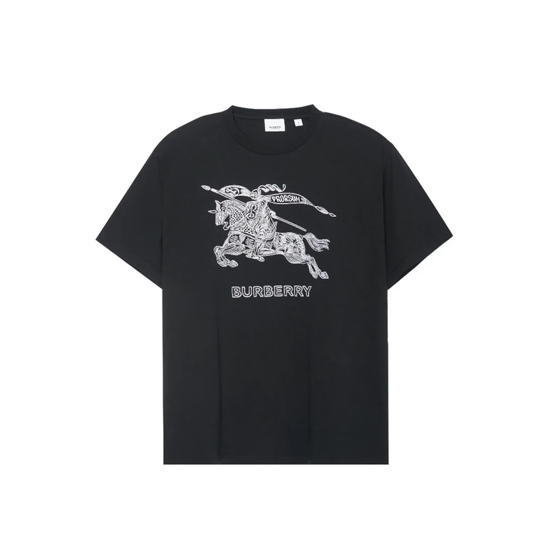 BURBERRY/博柏利胸口马术骑士渐变刺绣短袖T恤 男款 黑色