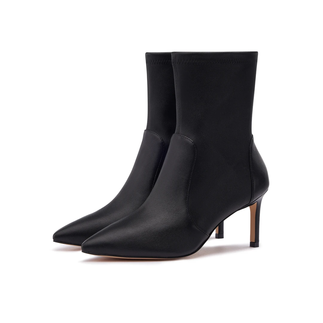 【官方旗舰店】POLISH CITY 75 STRETCH BOOTIE黑色气质尖头短靴