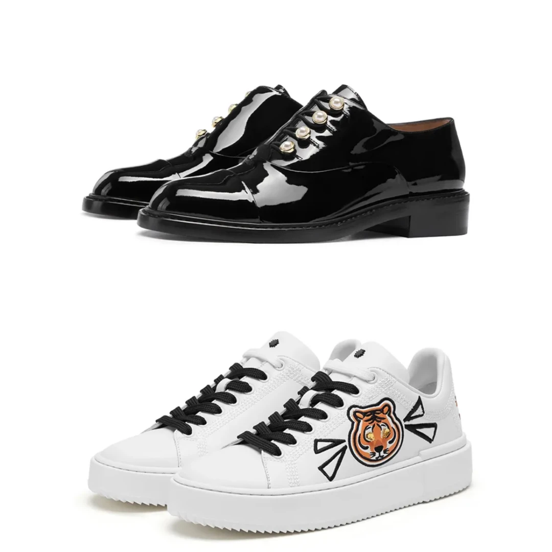 【沈阳中兴SW】经典四粒扣黑漆皮平底鞋